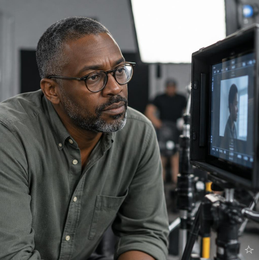 Creative director reviewing footage on a monitor