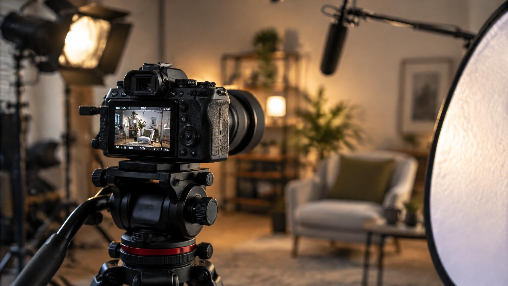 Camera and lighting setup framed for a composition shot